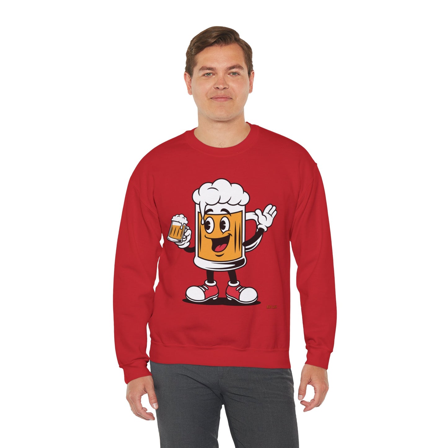 Happy Beer Mug Crewneck Sweatshirt — Retro Cartoon Cheers Design