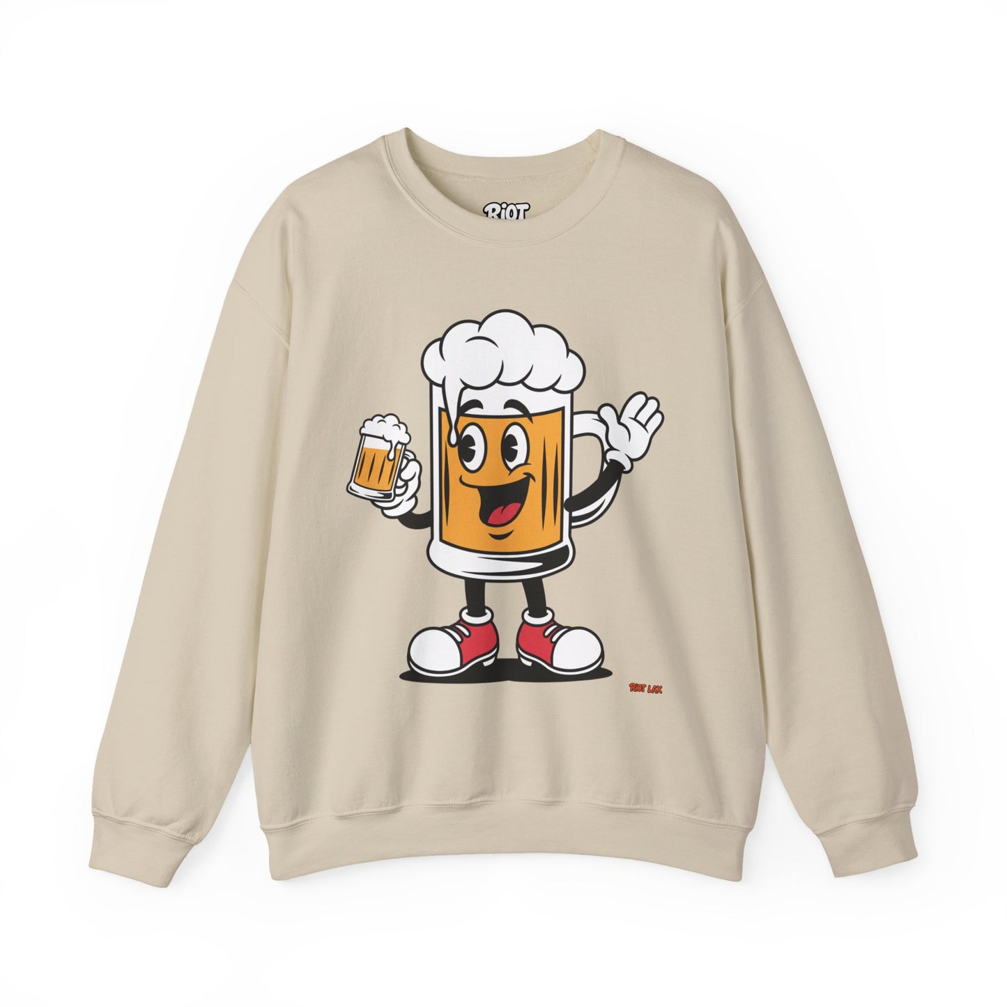 Happy Beer Mug Crewneck Sweatshirt — Retro Cartoon Cheers Design