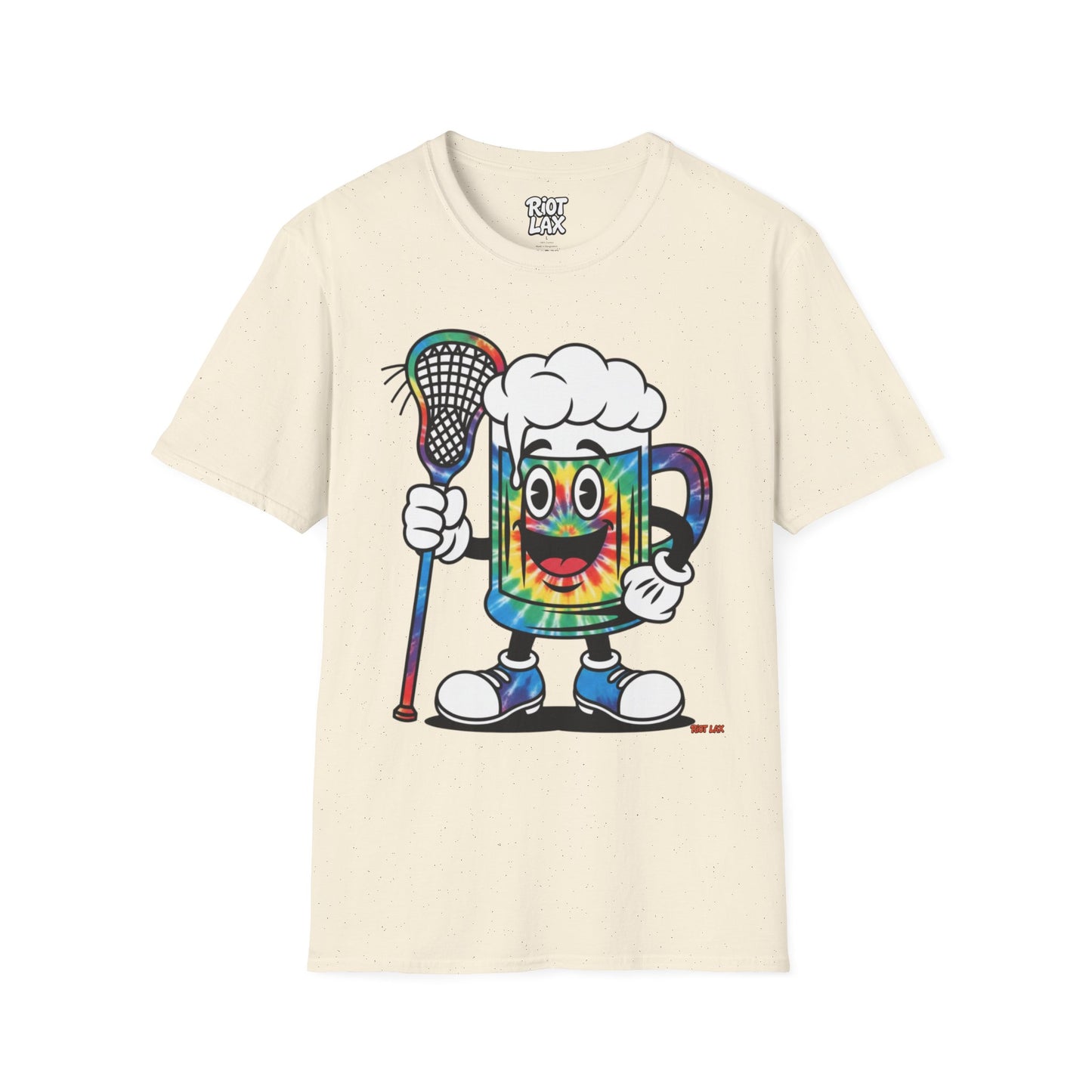 Lacrosse Beer Mug T-Shirt — Colorful Tie-Dye Beer Mascot Tee