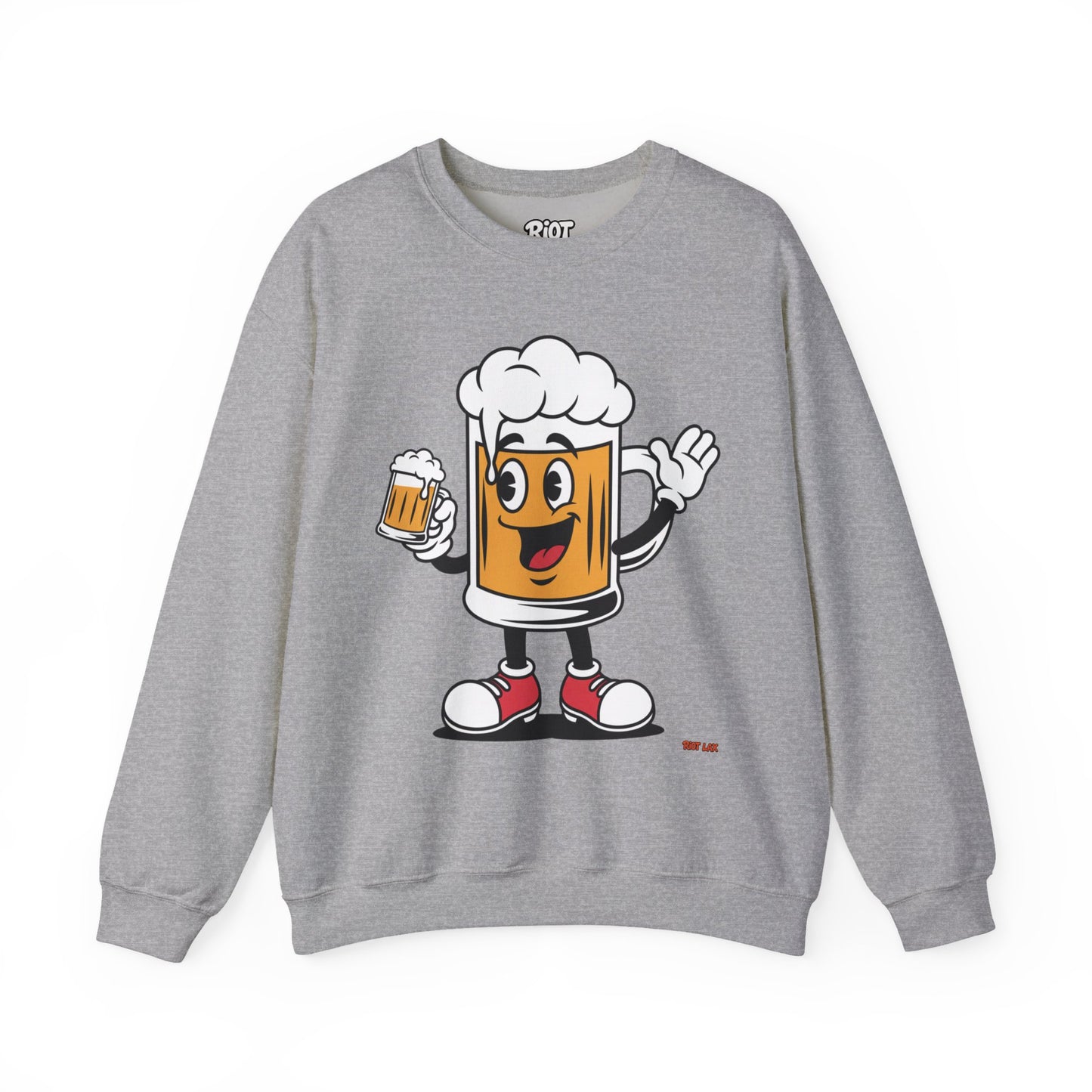 Happy Beer Mug Crewneck Sweatshirt — Retro Cartoon Cheers Design
