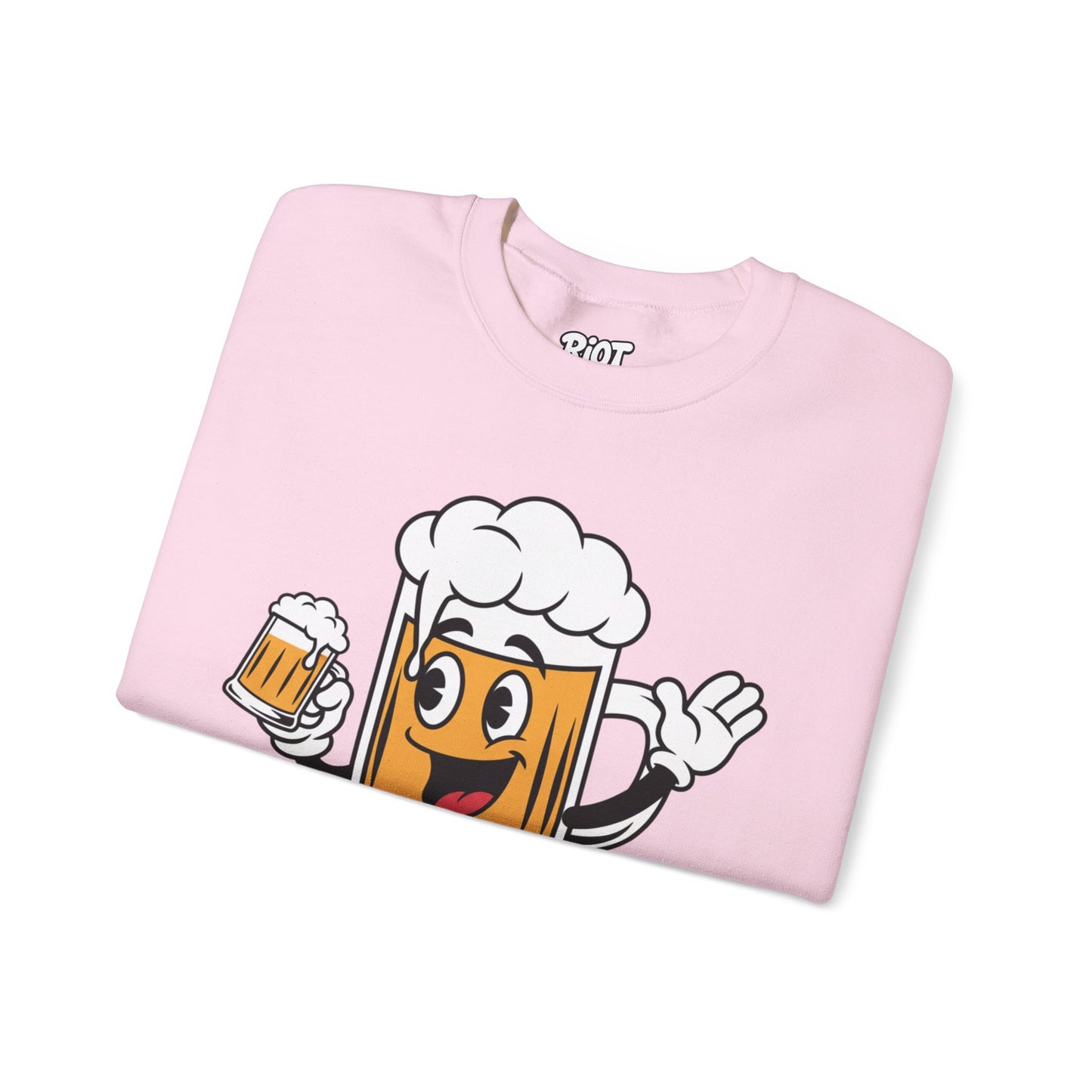 Happy Beer Mug Crewneck Sweatshirt — Retro Cartoon Cheers Design