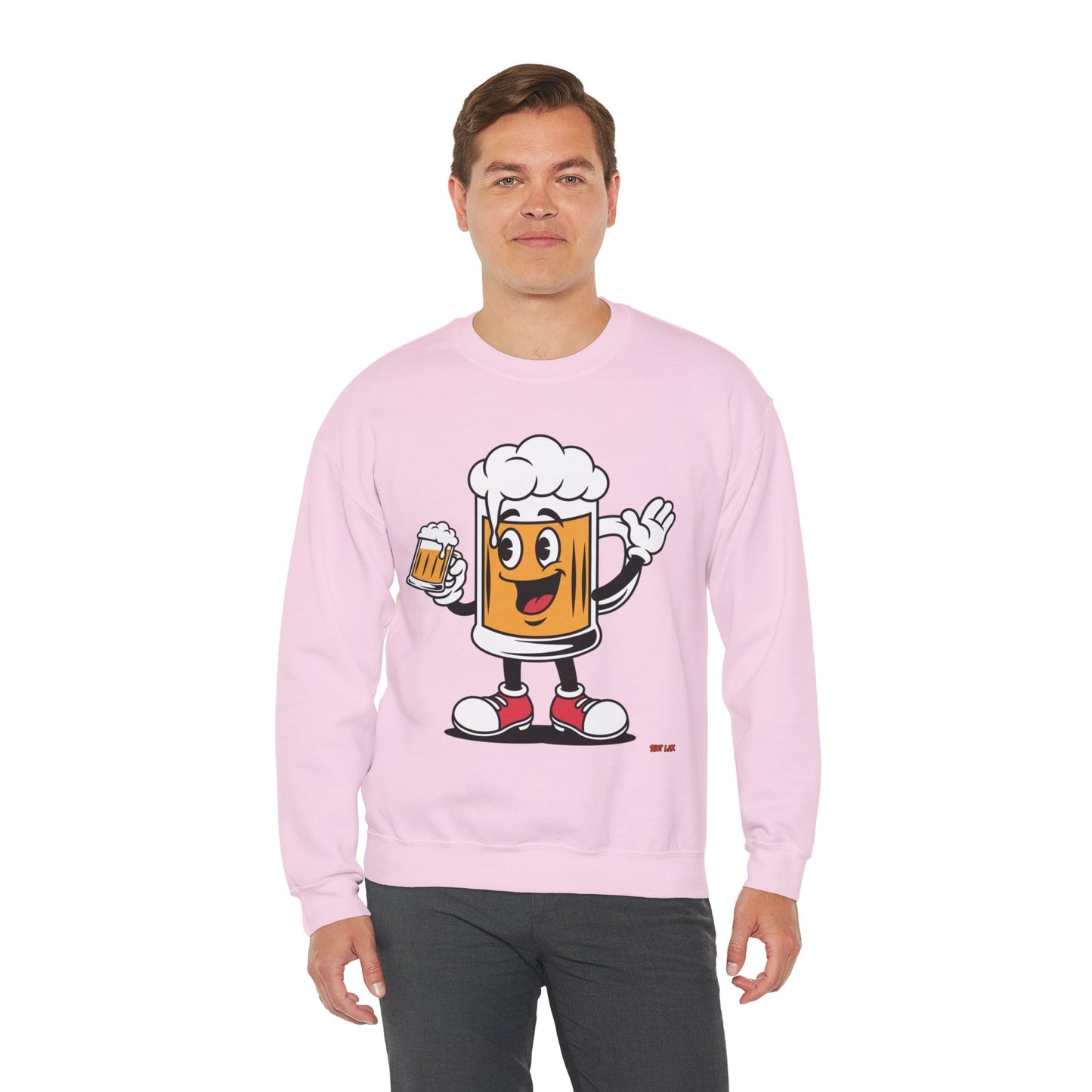 Happy Beer Mug Crewneck Sweatshirt — Retro Cartoon Cheers Design