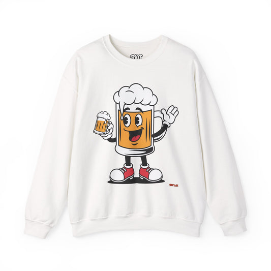 Happy Beer Mug Crewneck Sweatshirt — Retro Cartoon Cheers Design