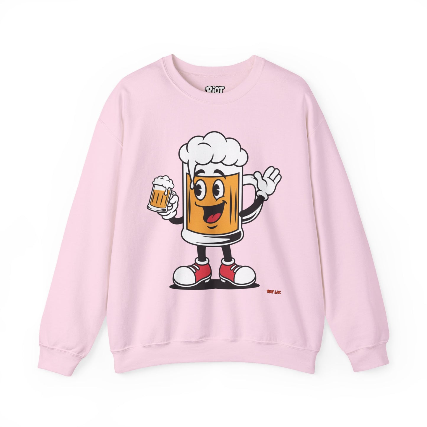 Happy Beer Mug Crewneck Sweatshirt — Retro Cartoon Cheers Design