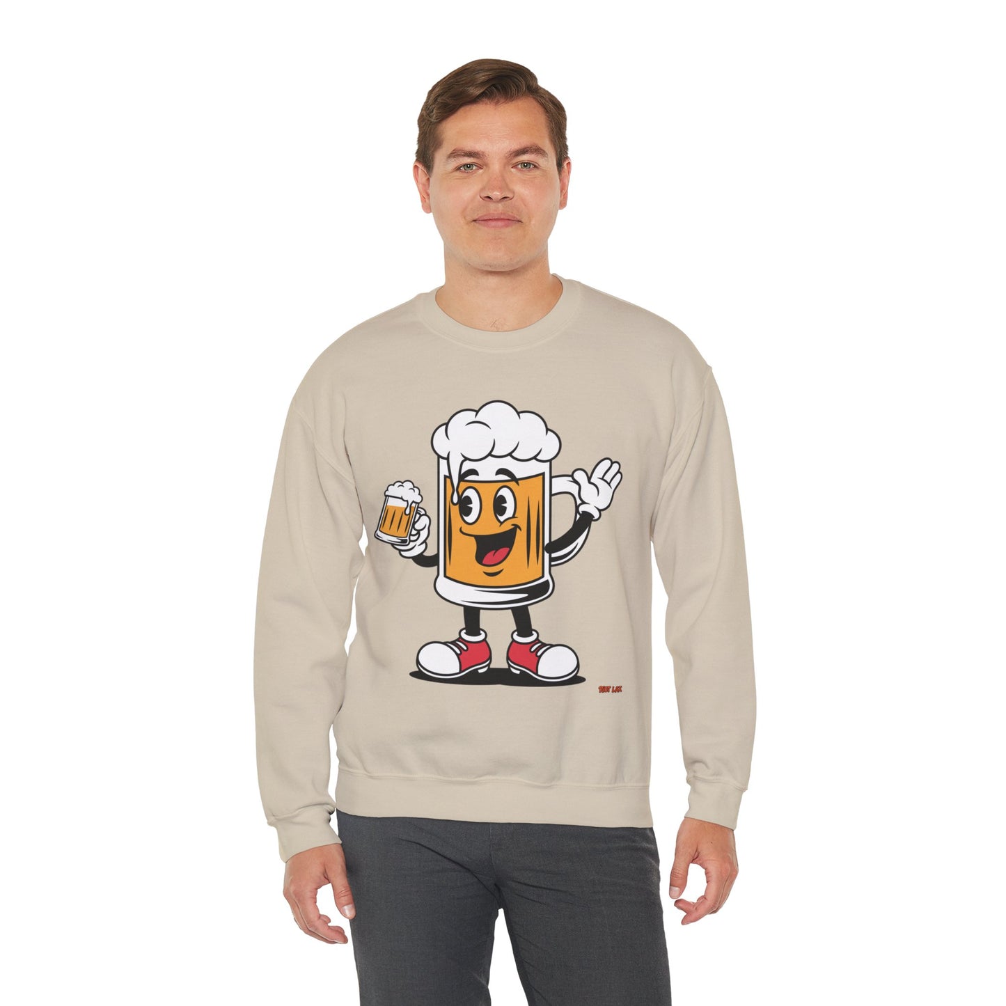 Happy Beer Mug Crewneck Sweatshirt — Retro Cartoon Cheers Design