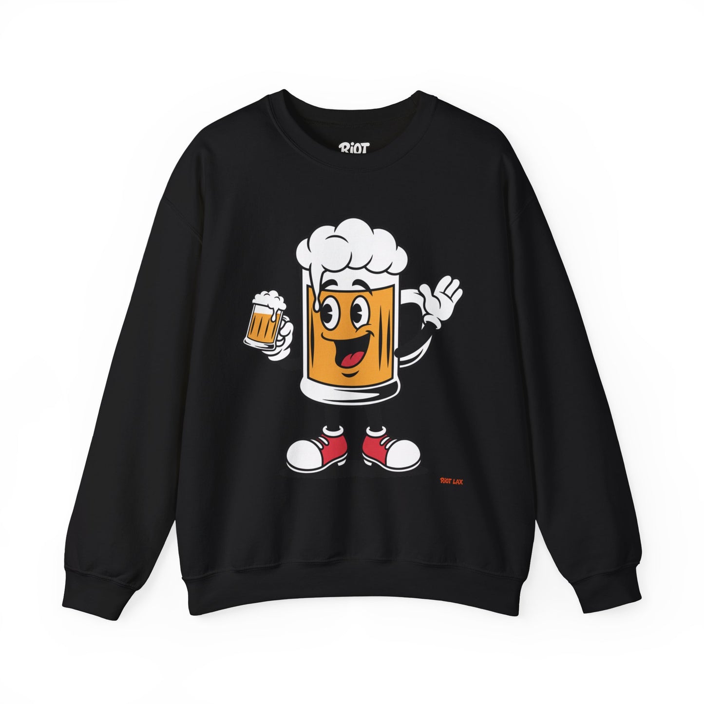 Happy Beer Mug Crewneck Sweatshirt — Retro Cartoon Cheers Design