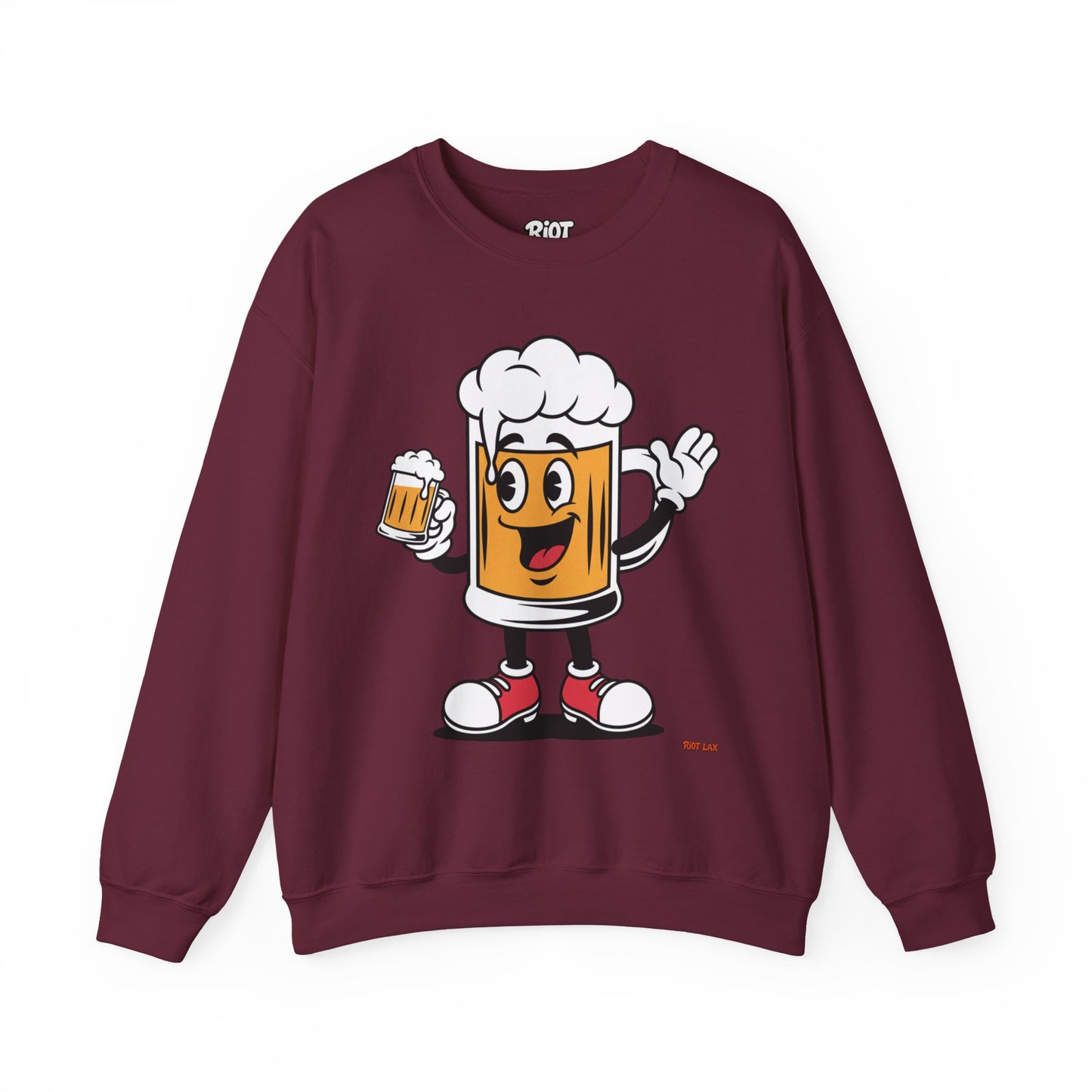 Happy Beer Mug Crewneck Sweatshirt — Retro Cartoon Cheers Design