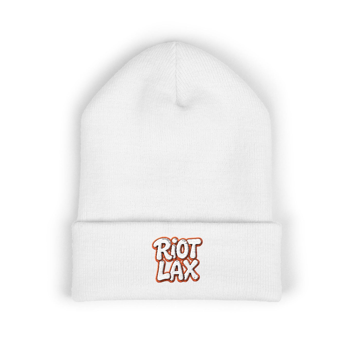 Beanie - Riot Lax Orange Outline and White Lettering - Made for Lax Bros and Dads