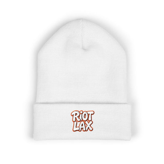 Beanie - Riot Lax Orange Outline and White Lettering - Made for Lax Bros and Dads