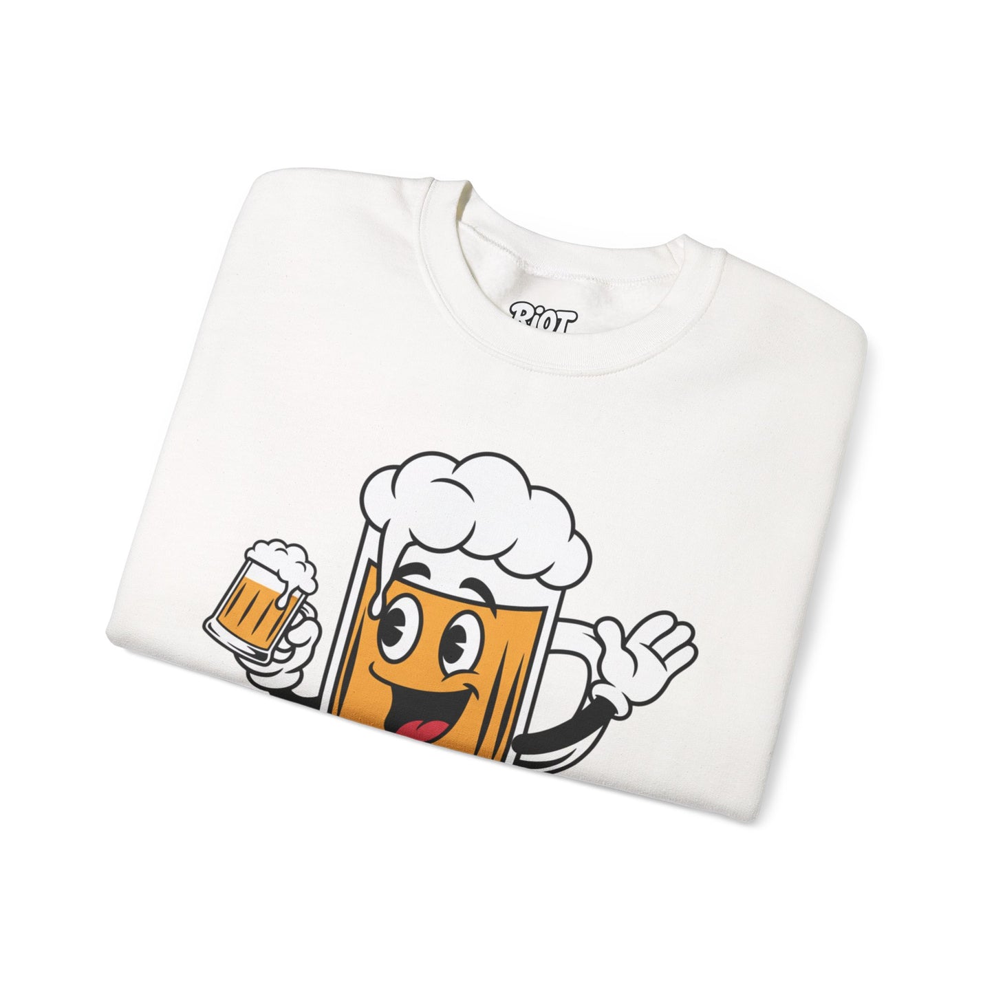 Happy Beer Mug Crewneck Sweatshirt — Retro Cartoon Cheers Design