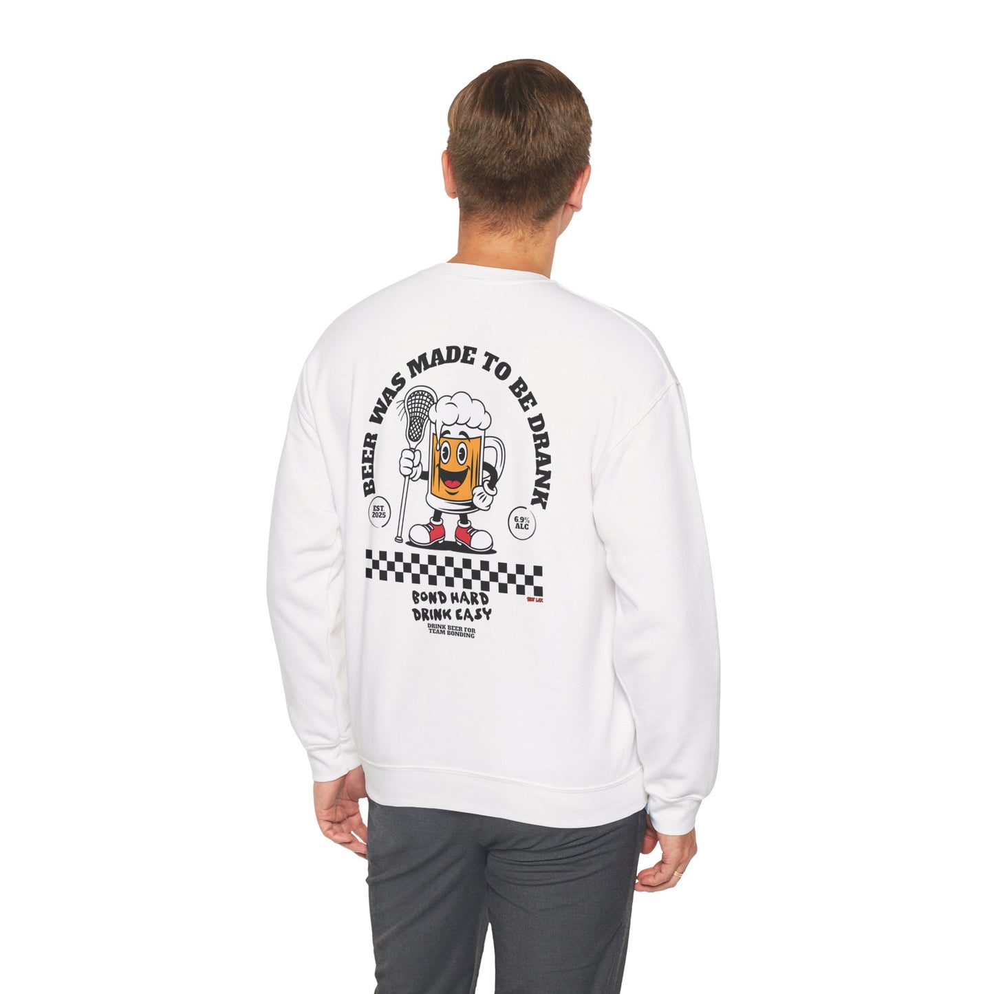 Beer Was Made To Be Drank Crewneck Sweatshirt — Retro Cartoon Beer Graphic