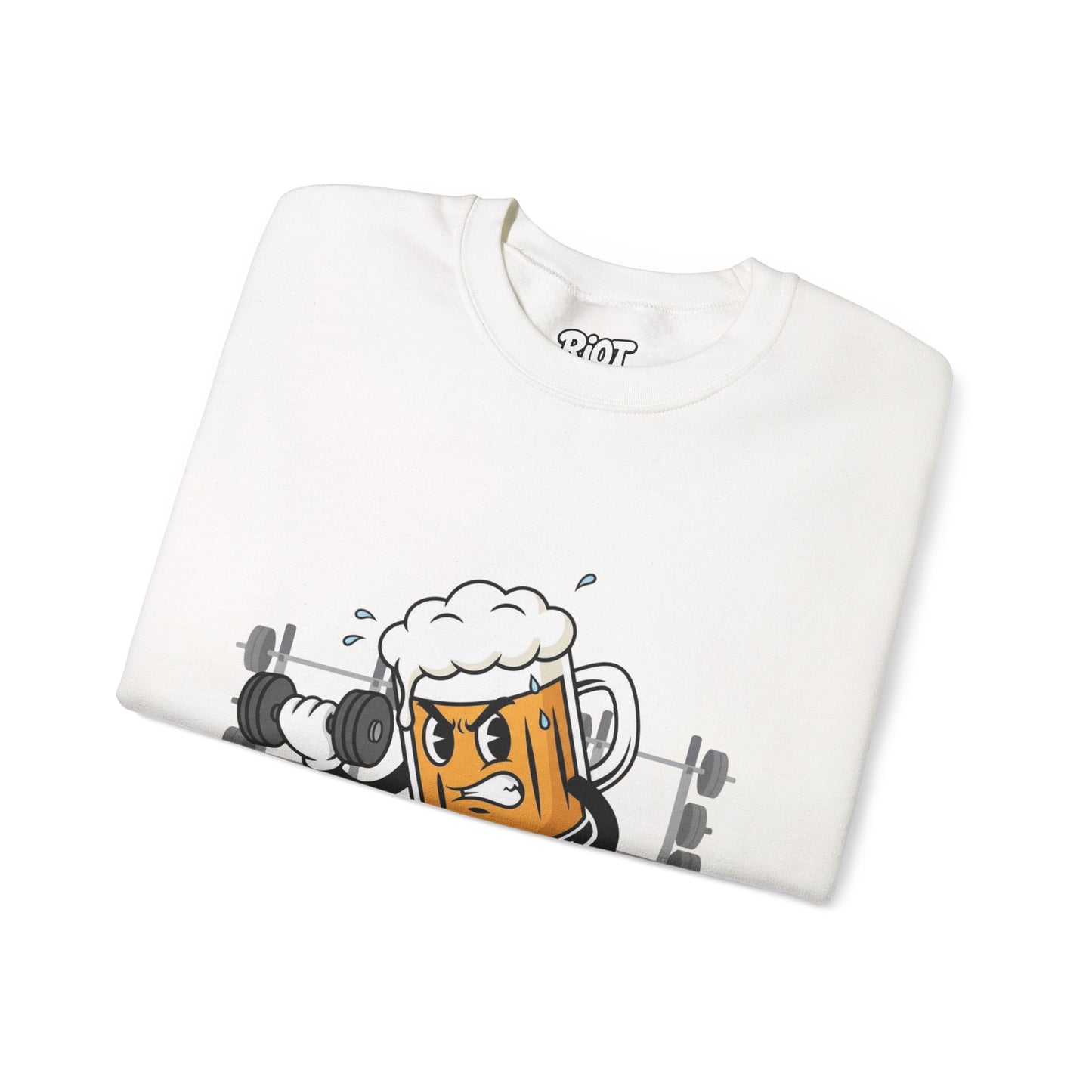 Chugsy McCradle Mascot Lifting Weights Crewneck Sweatshirt | Gym Mascot Apparel