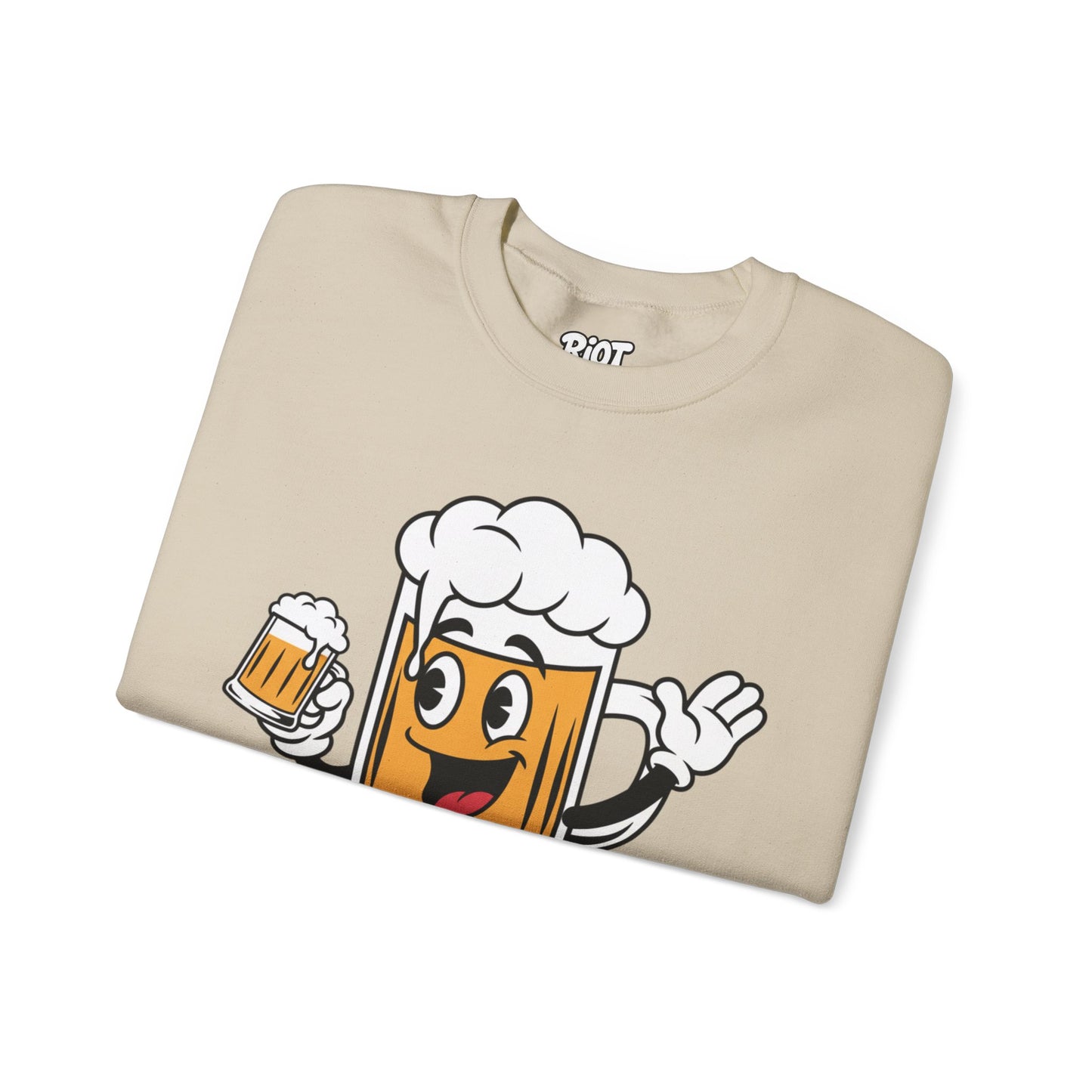 Happy Beer Mug Crewneck Sweatshirt — Retro Cartoon Cheers Design