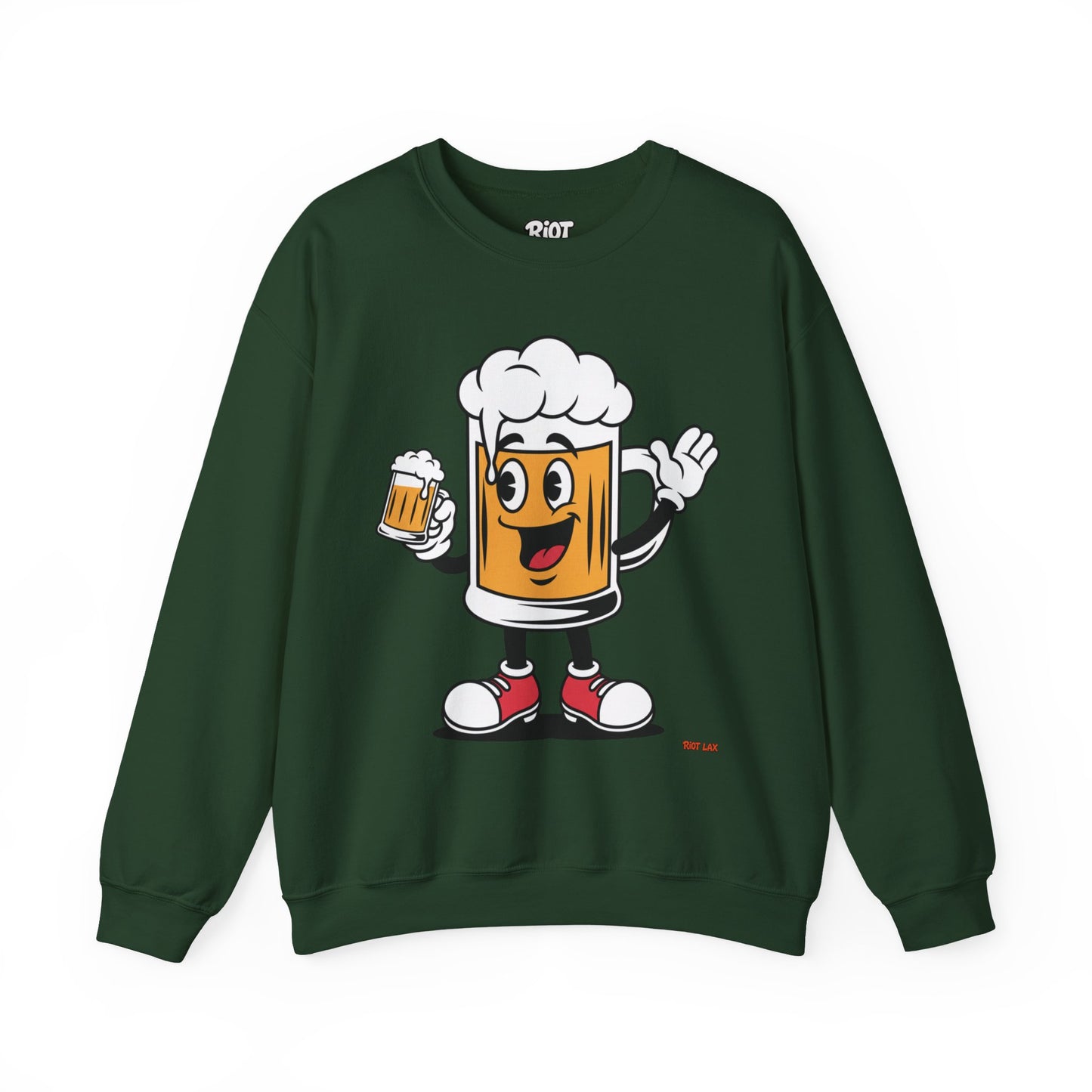 Happy Beer Mug Crewneck Sweatshirt — Retro Cartoon Cheers Design