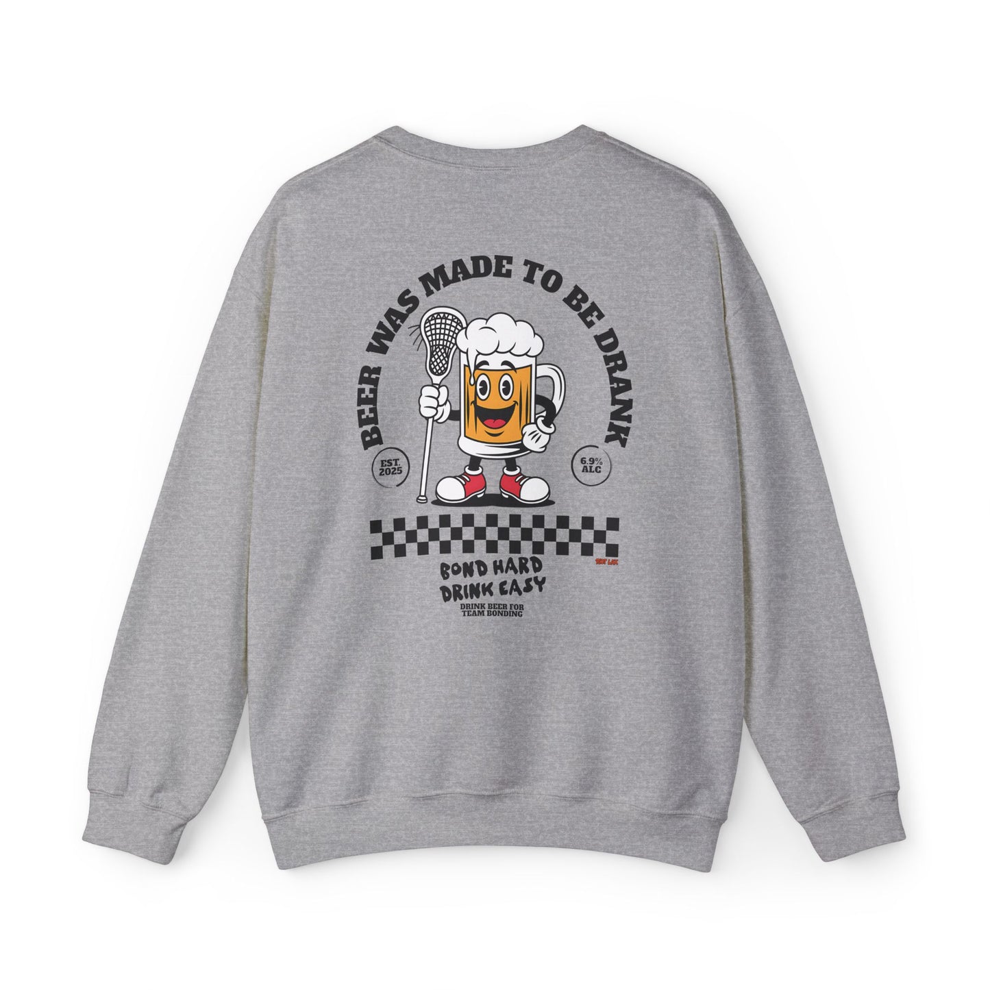 Beer Was Made To Be Drank Crewneck Sweatshirt — Retro Cartoon Beer Graphic