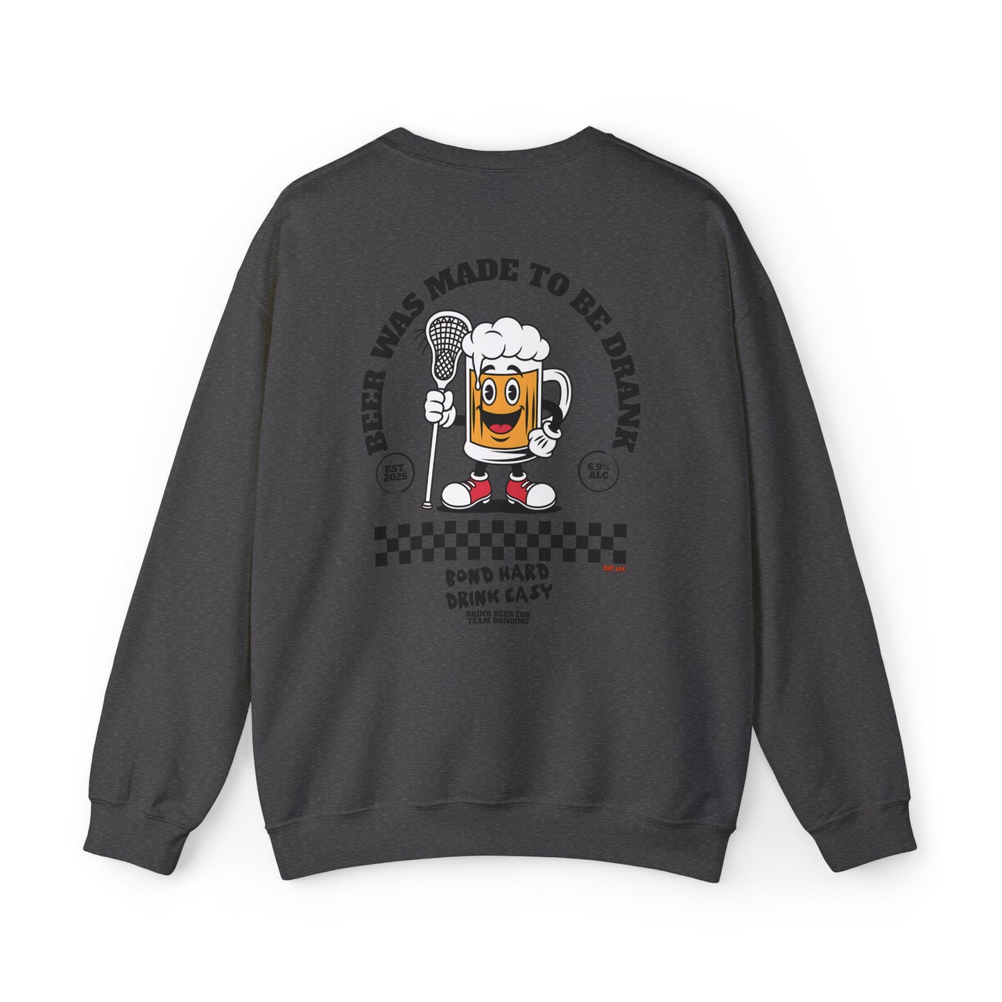 Beer Was Made To Be Drank Crewneck Sweatshirt — Retro Cartoon Beer Graphic
