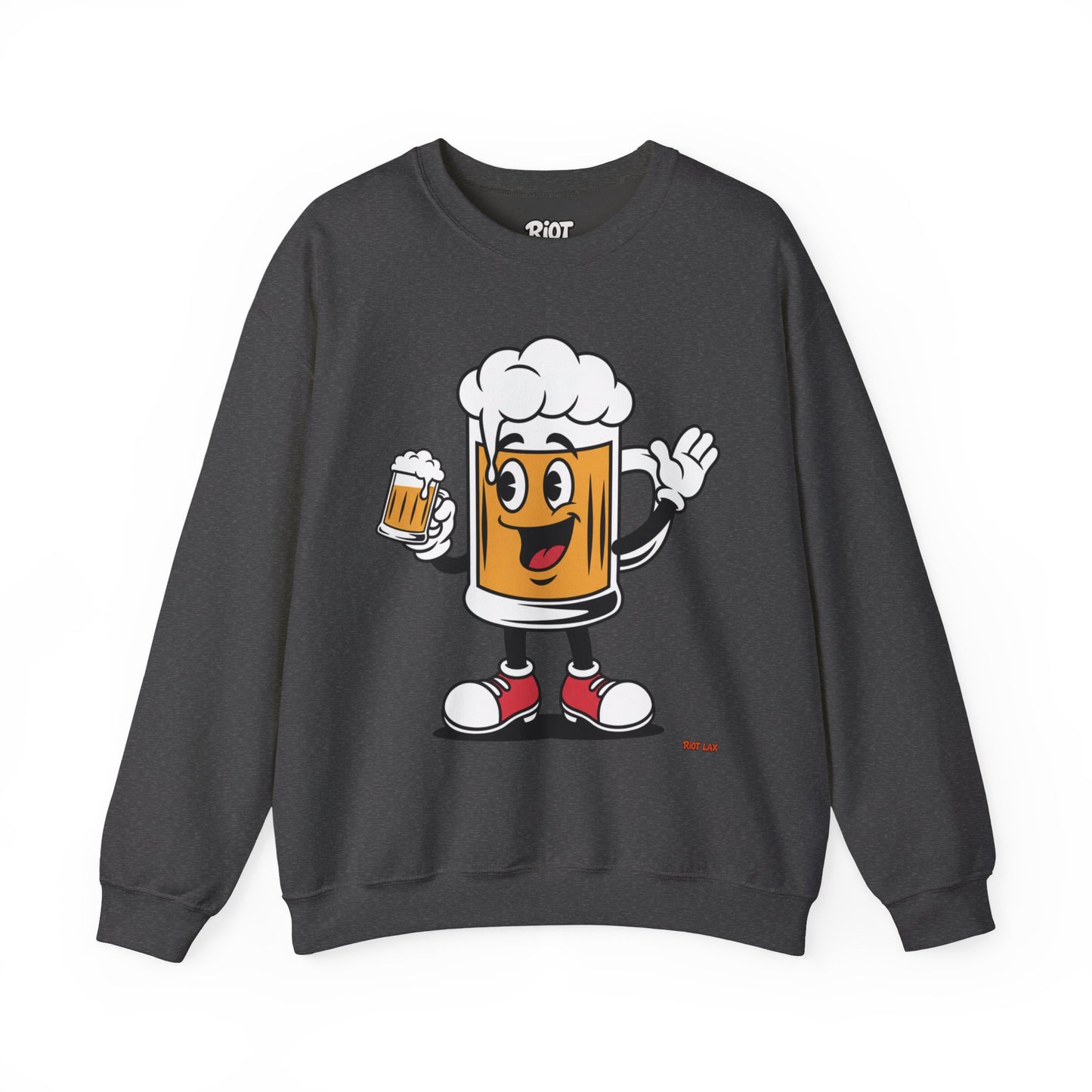 Happy Beer Mug Crewneck Sweatshirt — Retro Cartoon Cheers Design