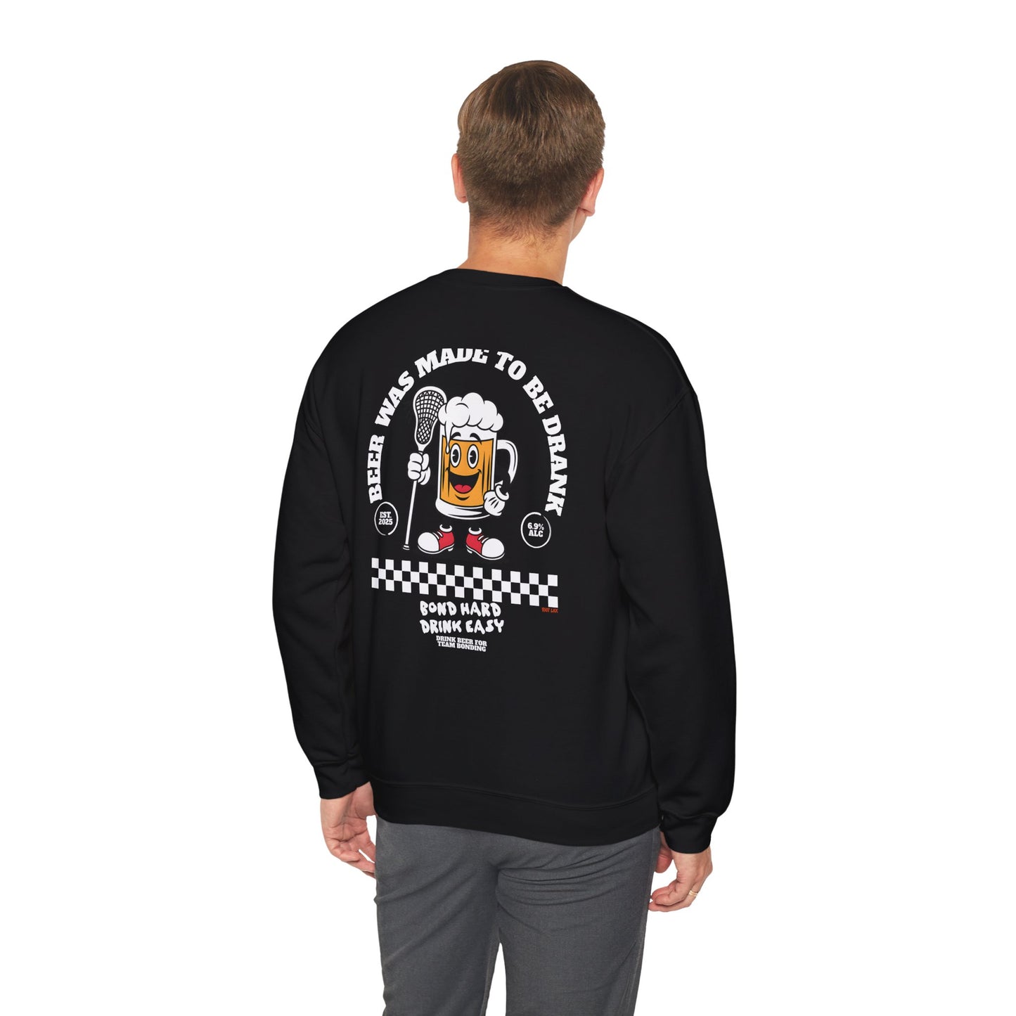 Beer Was Made To Be Drank Crewneck Sweatshirt — Retro Cartoon Beer Graphic