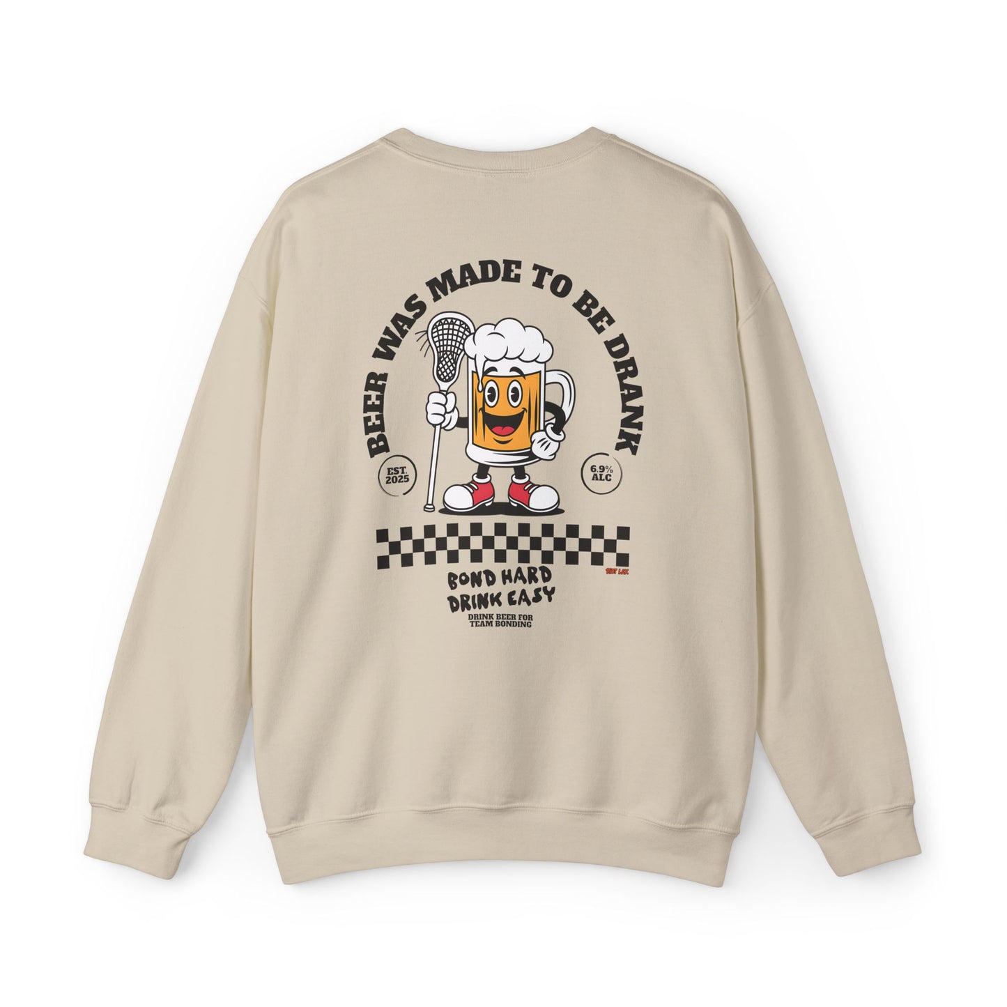 Beer Was Made To Be Drank Crewneck Sweatshirt — Retro Cartoon Beer Graphic