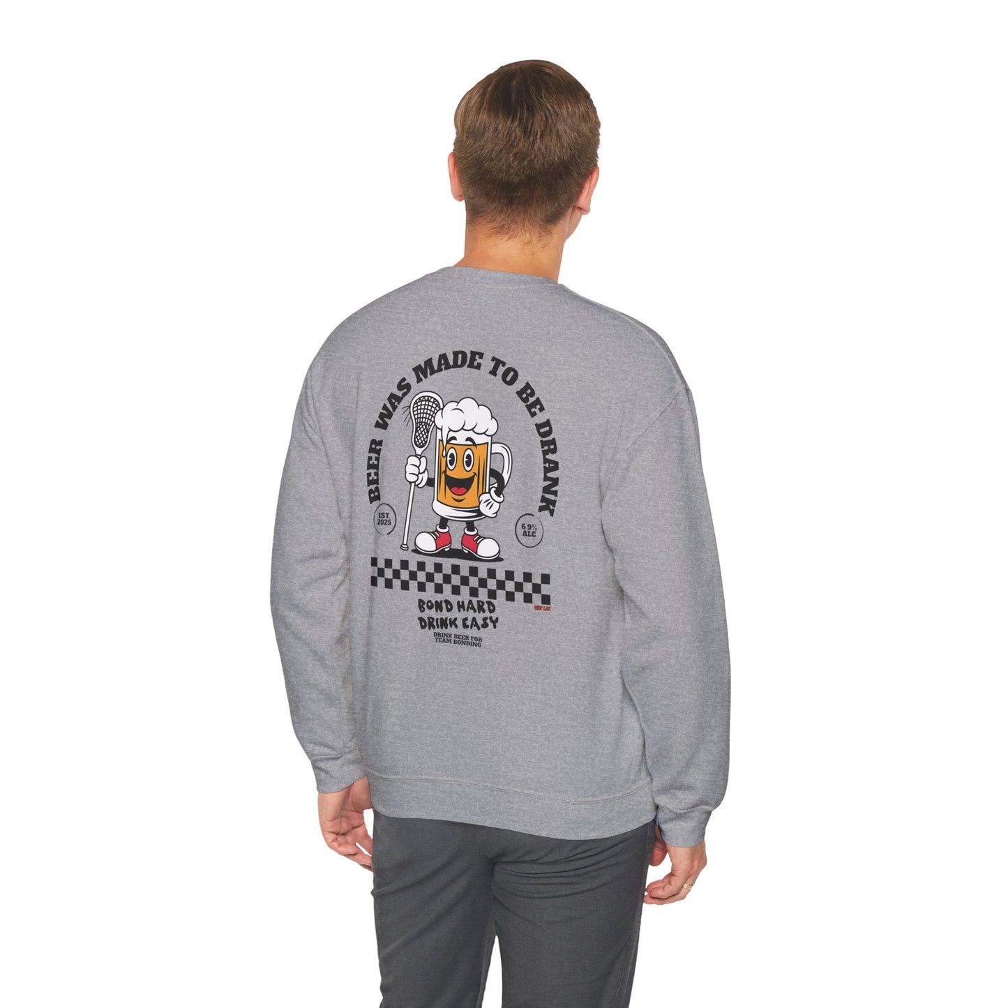 Beer Was Made To Be Drank Crewneck Sweatshirt — Retro Cartoon Beer Graphic
