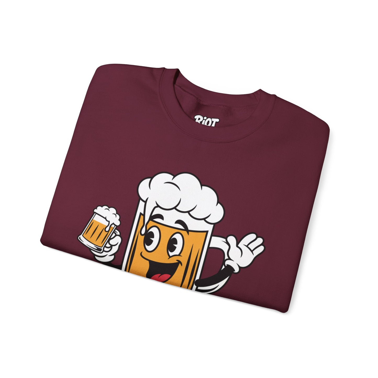 Happy Beer Mug Crewneck Sweatshirt — Retro Cartoon Cheers Design
