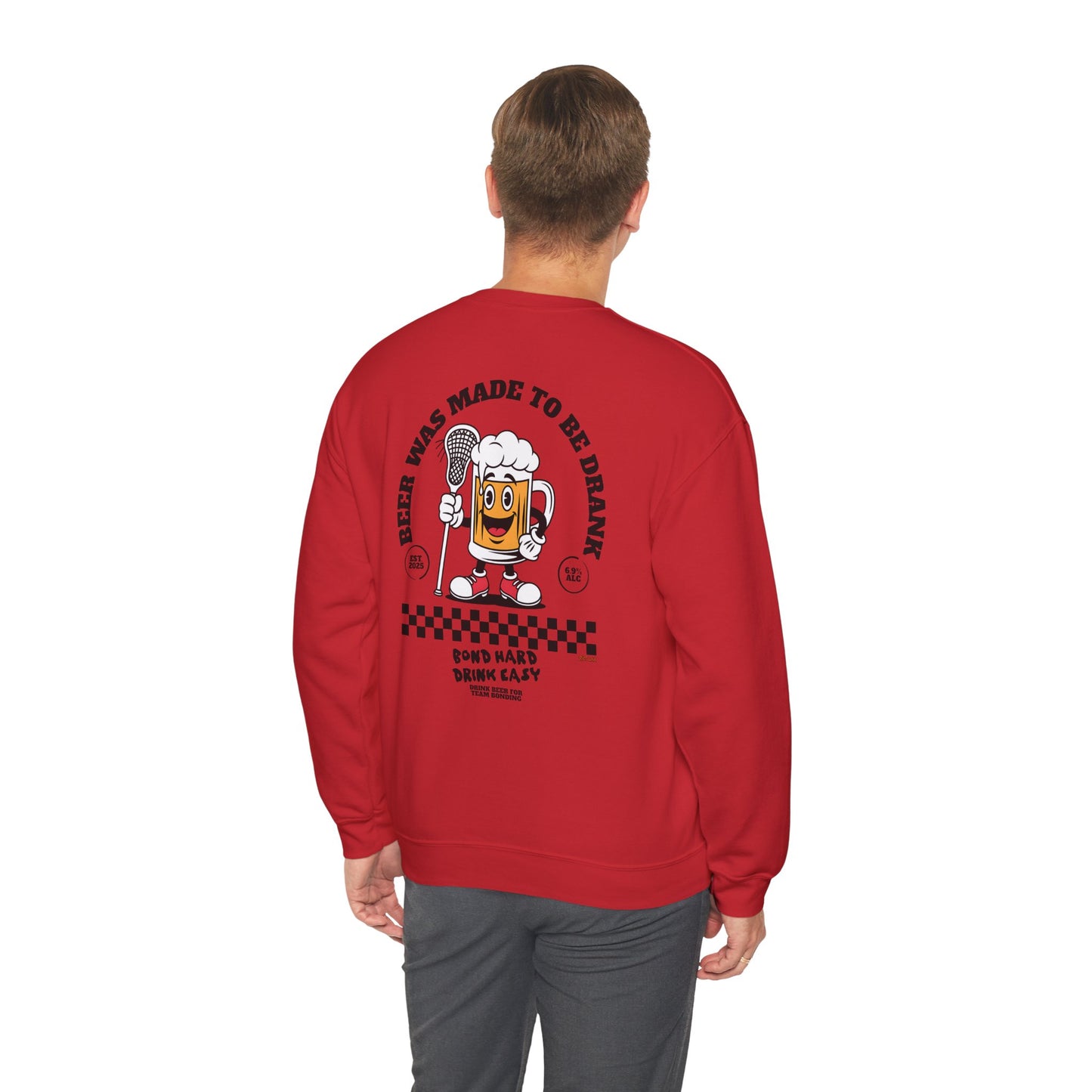 Beer Was Made To Be Drank Crewneck Sweatshirt — Retro Cartoon Beer Graphic