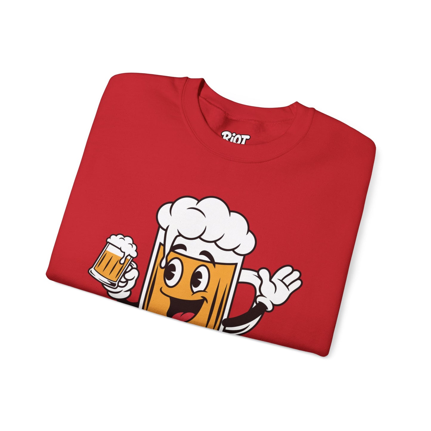 Happy Beer Mug Crewneck Sweatshirt — Retro Cartoon Cheers Design