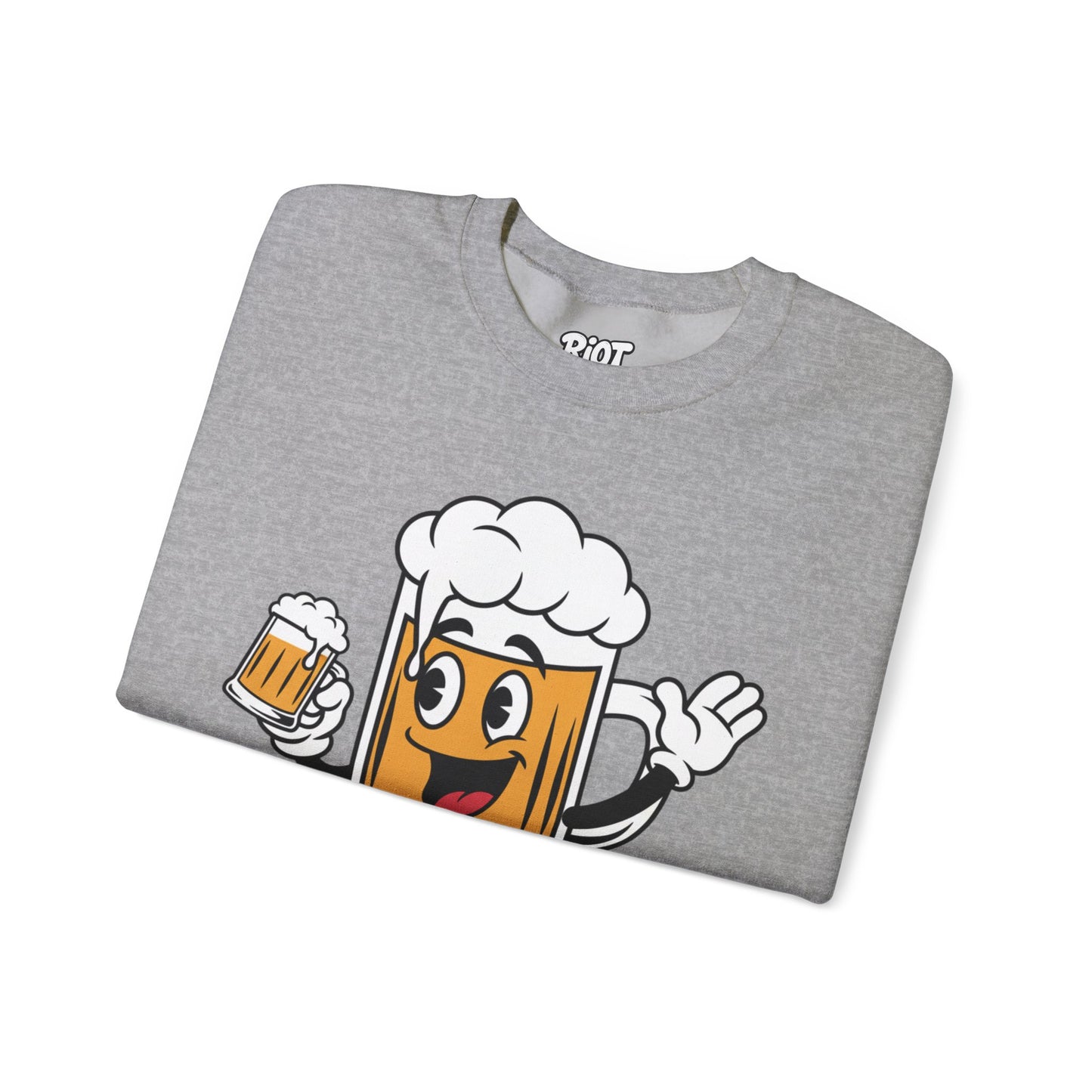 Happy Beer Mug Crewneck Sweatshirt — Retro Cartoon Cheers Design