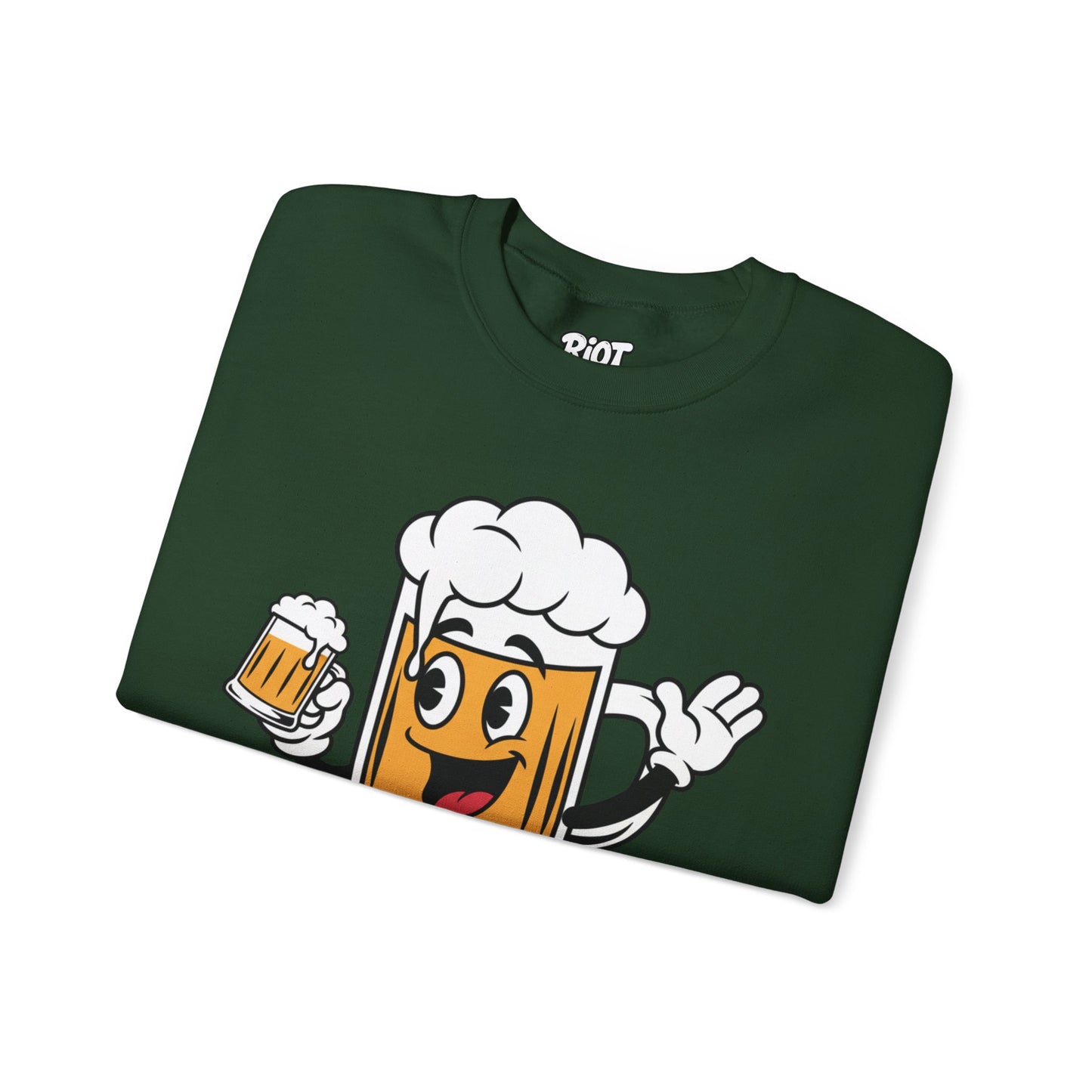 Happy Beer Mug Crewneck Sweatshirt — Retro Cartoon Cheers Design