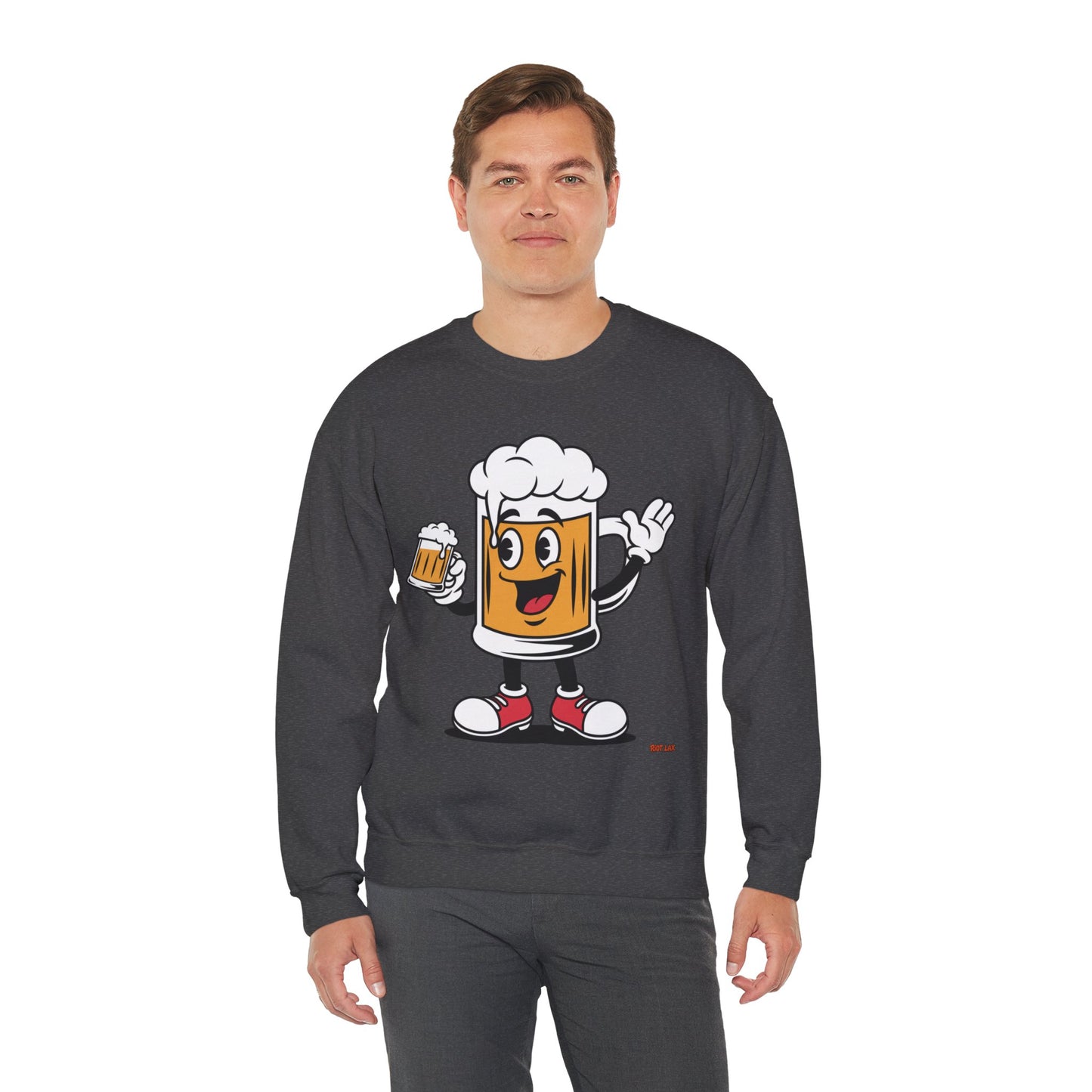 Happy Beer Mug Crewneck Sweatshirt — Retro Cartoon Cheers Design