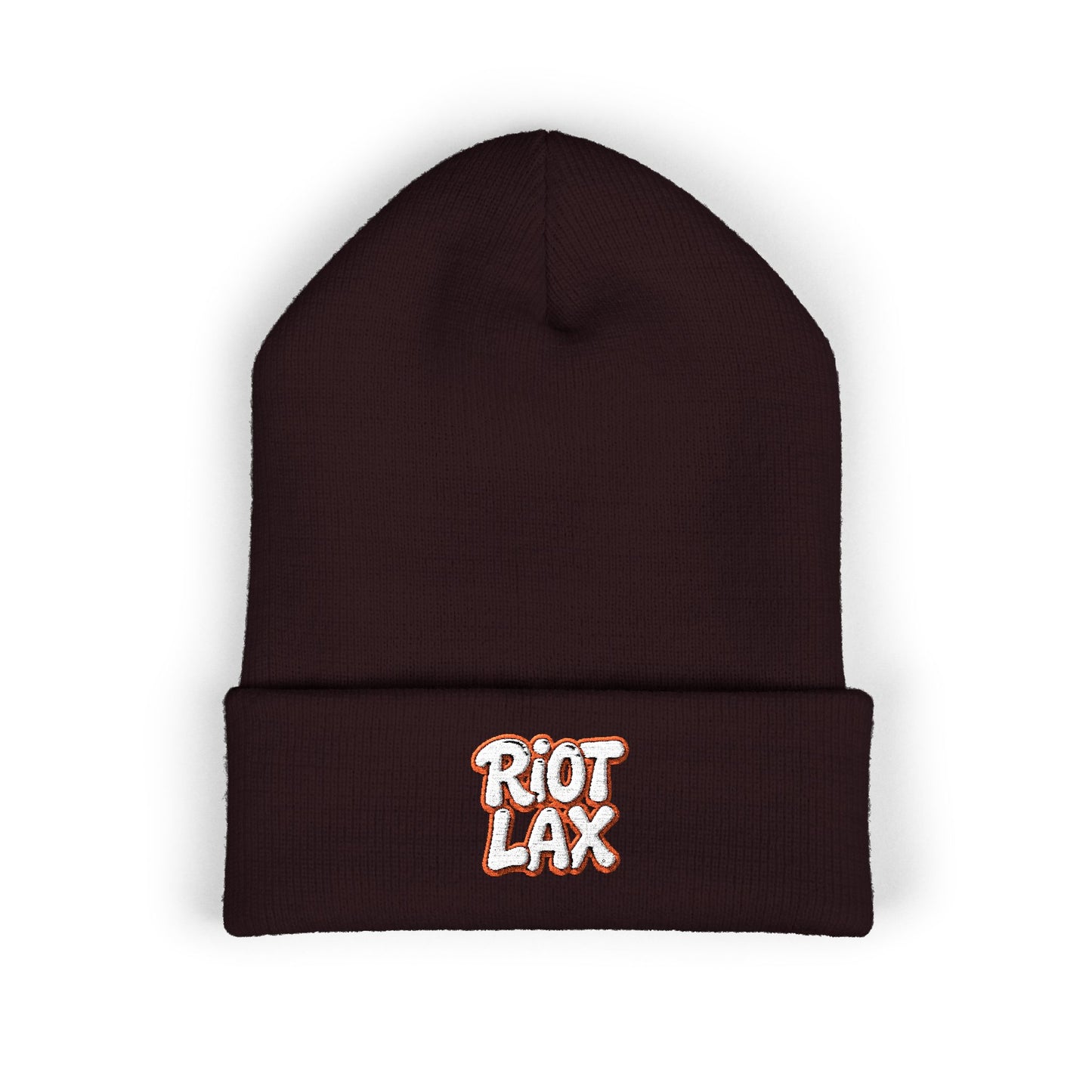 Beanie - Riot Lax Orange Outline and White Lettering - Made for Lax Bros and Dads
