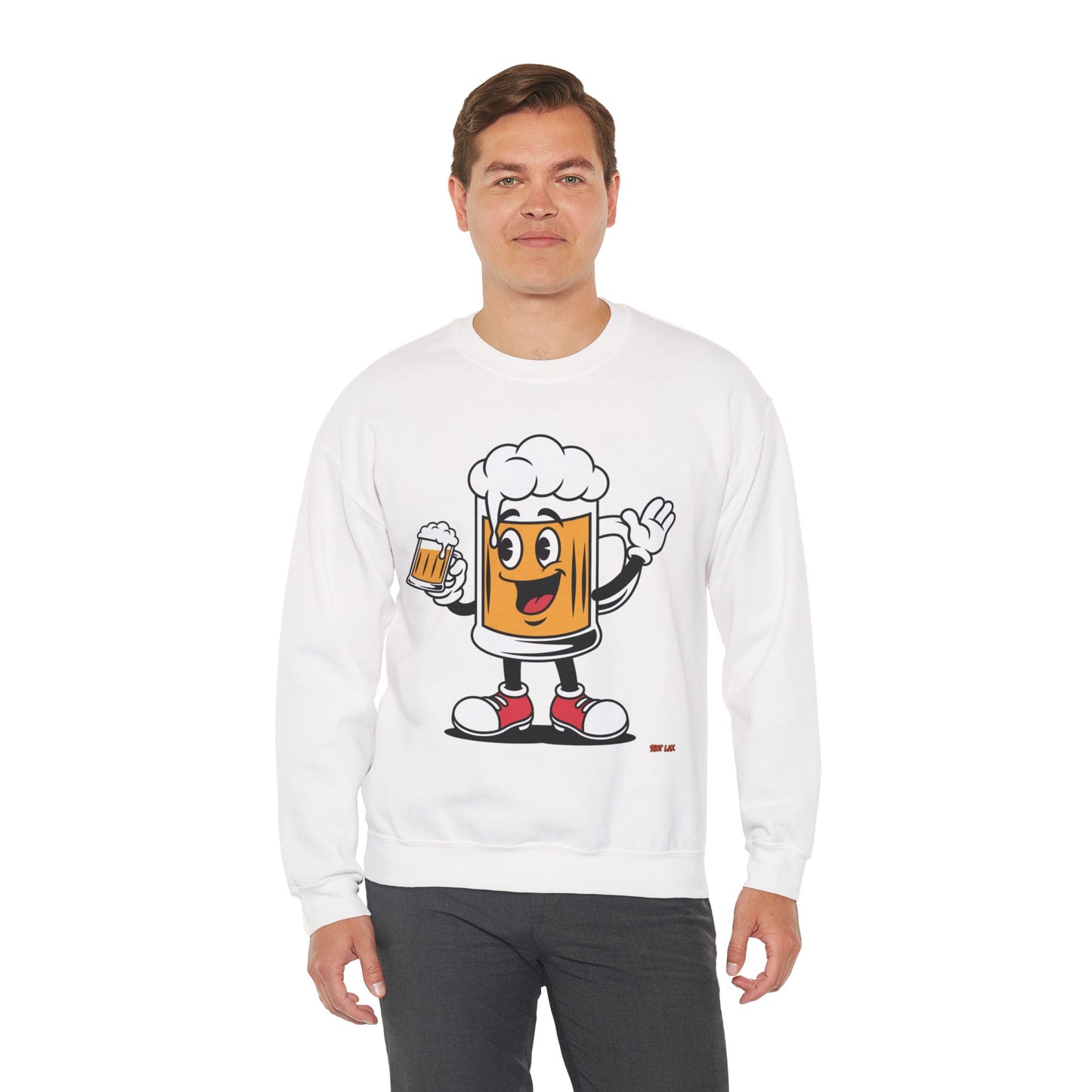 Happy Beer Mug Crewneck Sweatshirt — Retro Cartoon Cheers Design