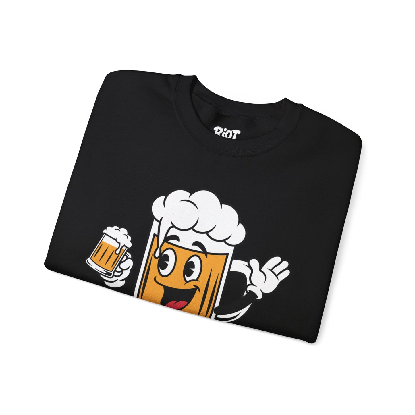Happy Beer Mug Crewneck Sweatshirt — Retro Cartoon Cheers Design