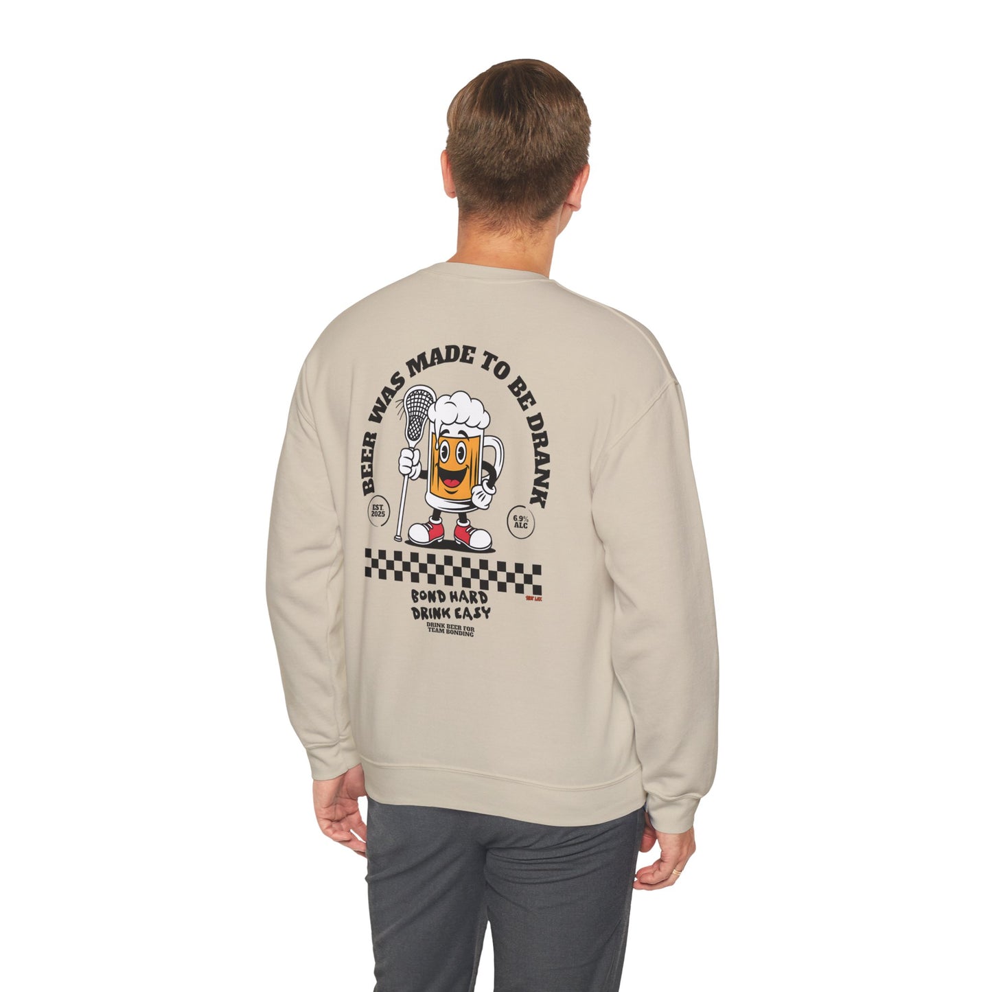 Beer Was Made To Be Drank Crewneck Sweatshirt — Retro Cartoon Beer Graphic